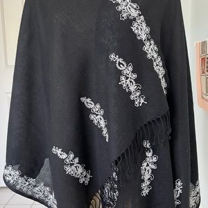 SHAWL/HEAD WEAR SCARF WOOL BLACK with SILVER EMBROIDERY  80" x 28"